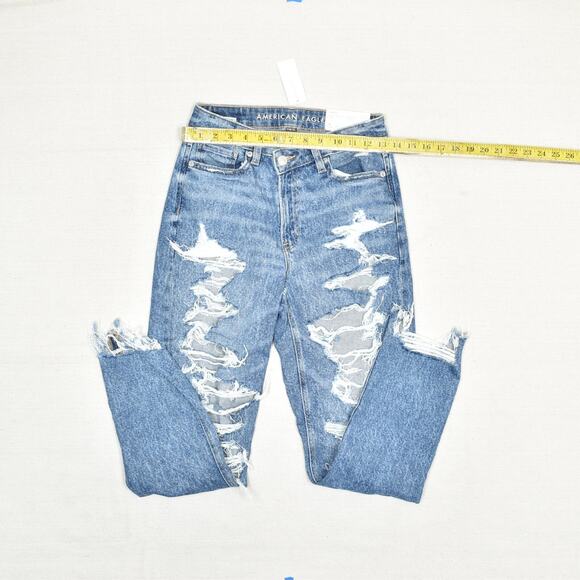 NEW American Eagle Women's Mom Jeans Highest Rise Cotton Blend Blue Size 4 / 27W - Picture 4 of 8